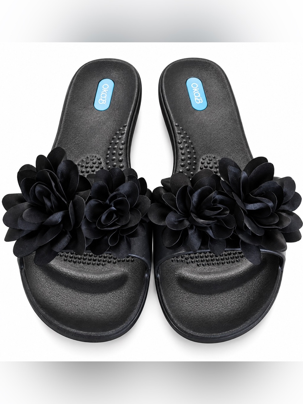 Oka-B Black Floral Comfort Slide Sandals M/L Made in USA